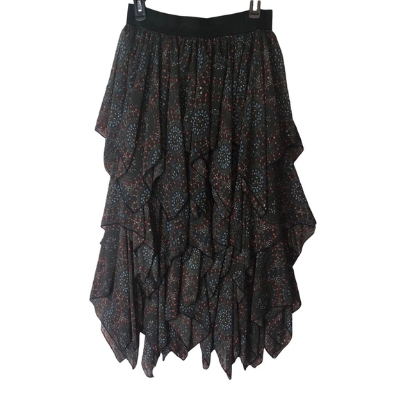 Free People Layered Gypsy Georgette Skirt Sz S 4-6 Paisley Asymmetric Chiffon - Picture 2 of 7